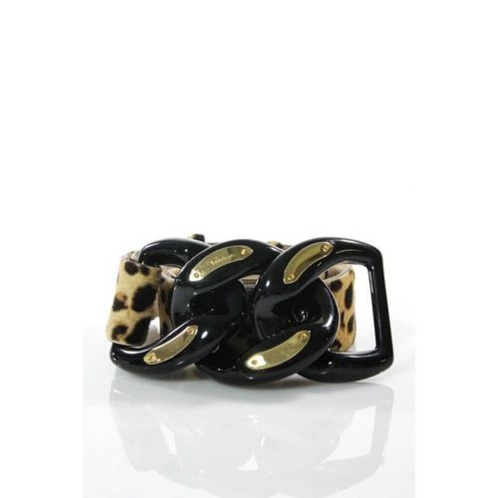 ROBERTO CAVALLI Brown Leather Mohair Animal Print Belt Sz 46